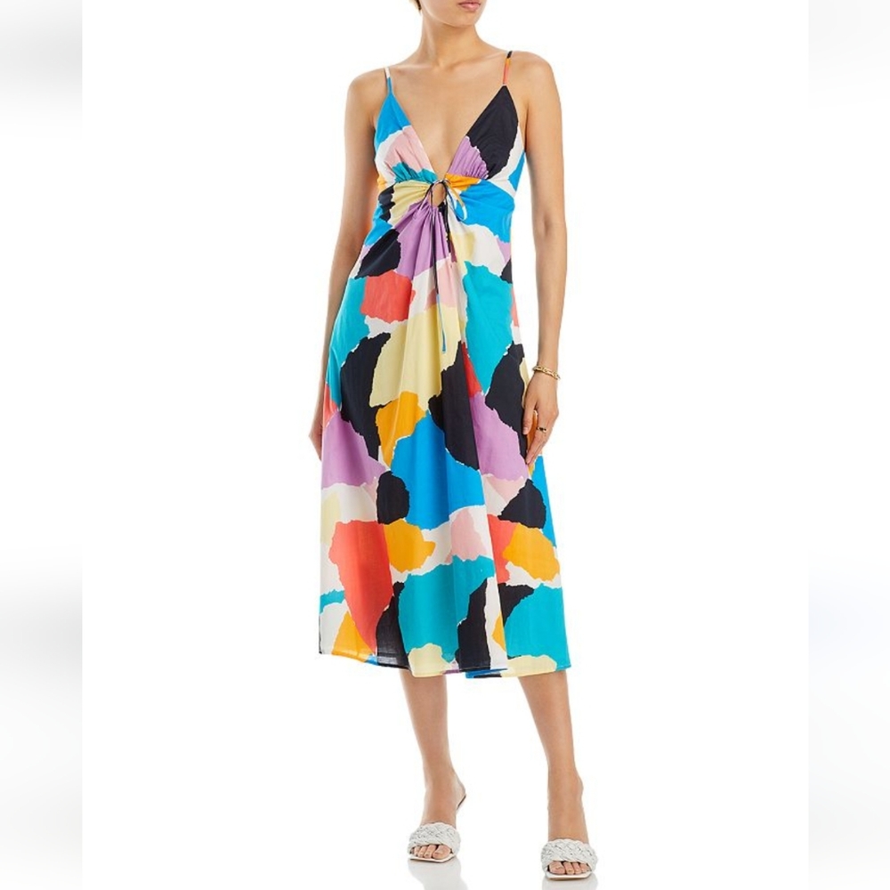 Rails Sabina Drawstring Keyhole Midi Dress Summer Colorblock Size Large